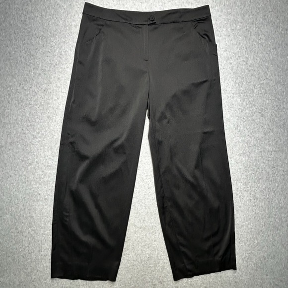 Eileen Fisher Silk Petite XL 36x29 Black Wide Leg Pants Crop Ankle Minimalist - Picture 2 of 9